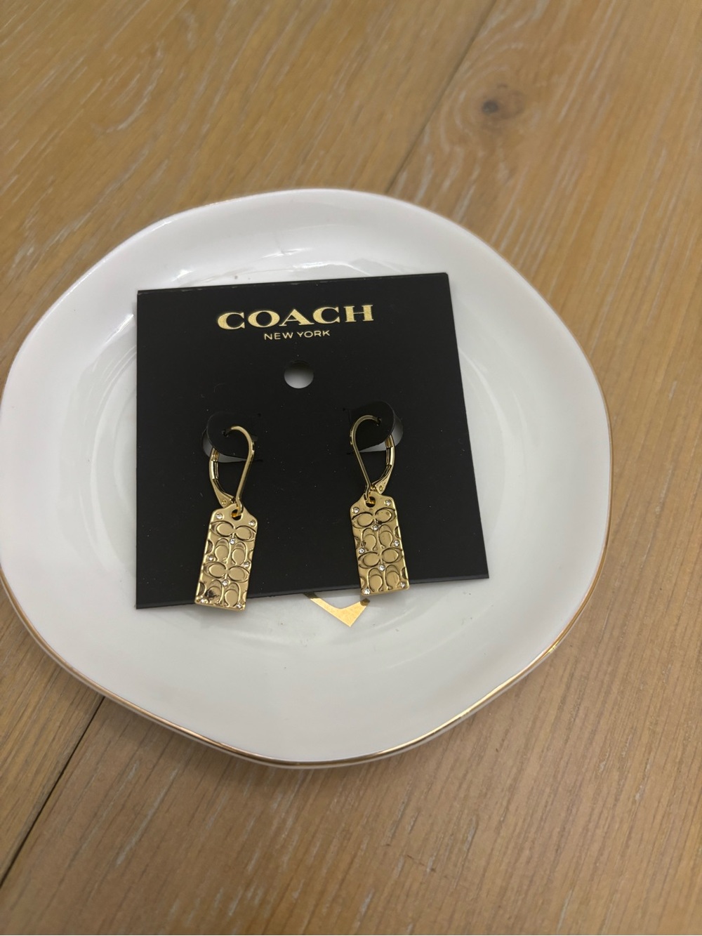 Coach Gold-Tone Signature Rectangle Drop Earrings